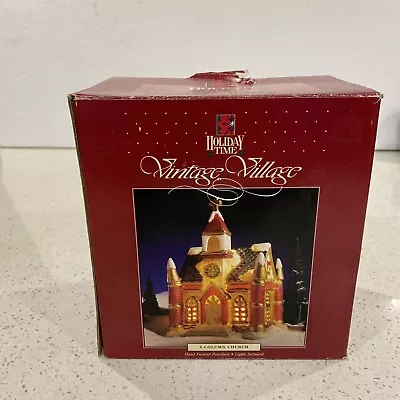 $19.99 • Buy Holiday Time Vintage Village Christmas RARE Church Porcelain House Lit Tested