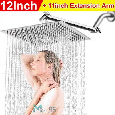 10  12  Square Rainfall Stainless Steel Shower Head Bathroom Top Ceiling Sprayer • $52.99