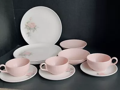 Vintage BROOKPARK Only A Rose Melamine MCM Dinner Plates Bowls Cups & Saucers • $32