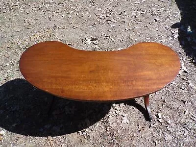 Vintage Federal Style Mahogany Kidney Shaped Coffee Table With Slide Out Tray • $595