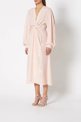 $380 • Buy Scanlan Theodore Gingham Wrap Dress - Peach/White Size SM - WORN ONCE