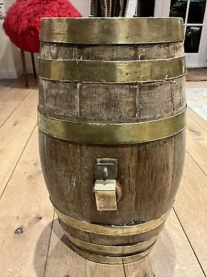 Antique Coupered Oak Whisky Sherry Barrel With Brass Straps 60cm High • £110