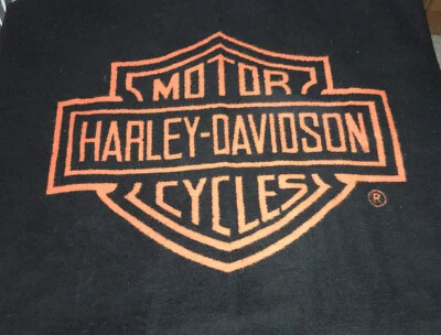 $35 • Buy Harley Davidson Logo Vintage Reversible Throw Blanket Black Orange Biederlack