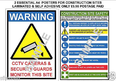 £5.98 • Buy Construction Site 2 Laminated A4 Posters Signs Health And Safety Cctv Security 