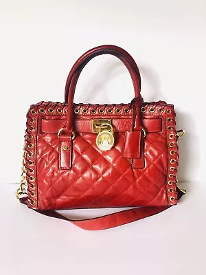 Michael Kors Hamilton East West Satchel Red Hippie Grommet Handbag Bag Purse • $199.99