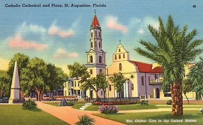 $0.47 • Buy St. Augustine, Florida, FL, Catholic Cathedral & Plaza, Vintage Postcard E6540