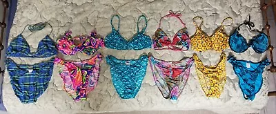 Vintage Bikini Swimsuit 2Pc Set Top Bottom 11121314L 80s90sY2K Hi Cut Neon • $56.99