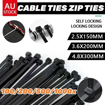 Cable Ties Zip Ties Nylon UV Stabilised 100/200/500/1000x Bulk Black Cable Tie • $25.72