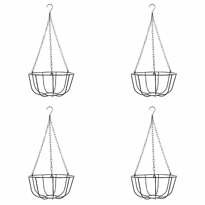 4-X Hanging Flower Basket Wire Planters W/ Hooks & Chains Reusable Metal 10” • $19.99