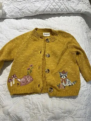 ♡ Baby Cardigan Knitted Yellow Woodland Animals Fat Face Newborn 0-3 Months New • £2.99