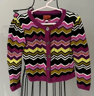 MISSONI Target Sweater Cardigan PURPLE PINK GREEN SHIMMER Button-Up GIRLS XL 4-5 • $9.99