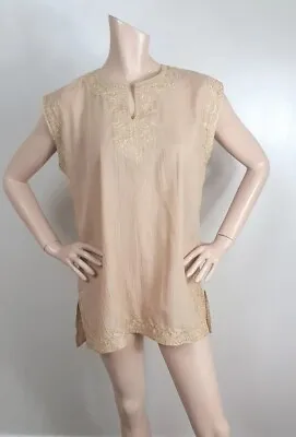 Hampstead Bazaar Beige Embroidered Tunic Top Medium 22  Pit • £14.95