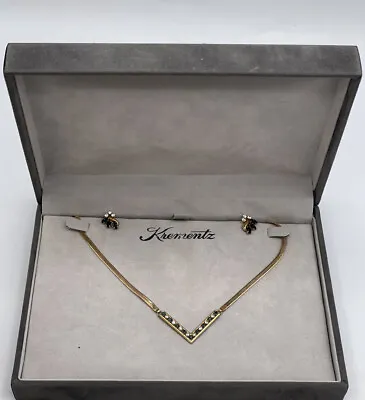 Vtg Krementz Gold Fill W/Clear And Sapphire Tone Crystals Earring&Necklace Set • $49.95