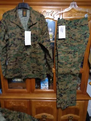 USMC MARPAT Uniform WOODLAND SET Combat Shirt Pant MEDIUM REGULAR NEW WITH TAG • $145.75