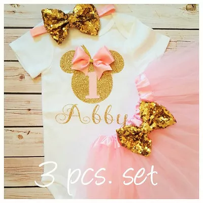 First Birthday Outfit Minnie Mouse Inspired OutfitPink And Gold SetHandmade • $32.60