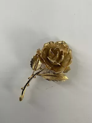 Monet Gold Colored Rose Vintage Brooch Marked • $24