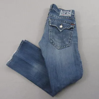 True Religion Mens Billy Jeans Size 30 X 32 Blue Straight Distressed Denim • $41.79