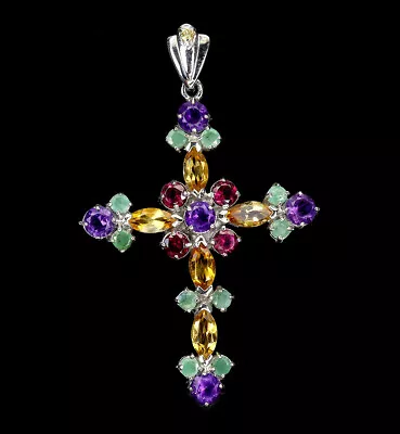 Marquise Citrine 8x4mm Amethyst Gemstone 925 Sterling Silver Cross Pendant • $31