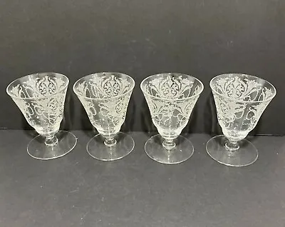 Morgantown Etched Crystal Milan Pattern Oyster Cocktail Glasses Floral 1920's • $58.88