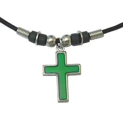 NEW Jesue Cross Color Change Heat Thermo Wish Mood Pendant Necklace With Beads • $8.98