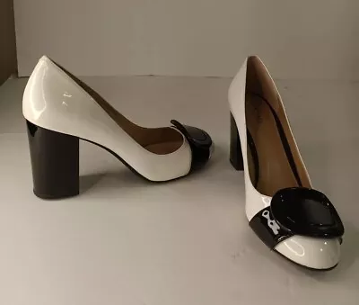 Michael Michael Kors Women's White Black Patent Leather Pauline Buckle Pumps 8M • $54