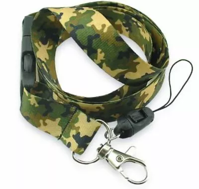 Camo LANYARD Keychain Neck Strap ID Holder ARMY Camouflage Detachable Clip Brown • $3.95