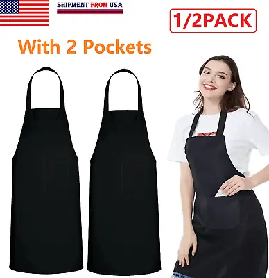 Waterproof Men Women Adjustable Bib Apron With Two Pockets Kitchen Cooking Apron • $7.63