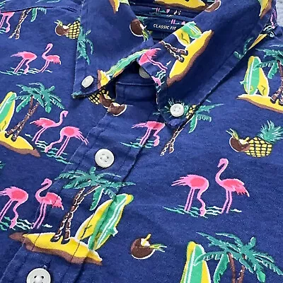 Polo Ralph Lauren Shirt Adult Medium Blue Flamingo Up Short Sleeve Hawaiian • $31.02