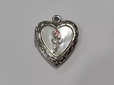 Darling Vintage Sterling Silver 925 Mother Of Pearl Rose Heart Pendant Locket • $29.29