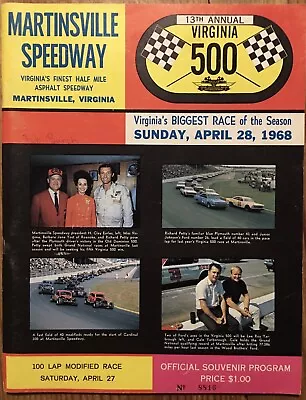 Martinsville Virginia 500 April 1968 Program Lineup Yarborough #21 Wins NASCAR • $44.95