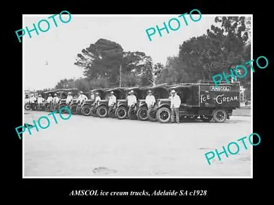 OLD HISTORIC PHOTO OF ADELAIDE SA AMSCOL MILK & DAIRY Co ICE CREAM TRUCKS 1928 • $9.90