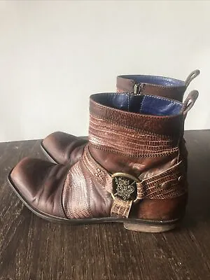 Mark Nason 67479 Rock Lives Ankle Boots Western Dragon Brown Leather Mens Sz 8.5 • $29