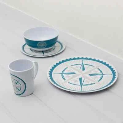 16pc Nautica Melamine Set Caravan Camping Motorhome Dining BBQ Tableware • £29.99