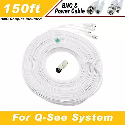 WHITE PREMIUM 150Ft CCTV SURVEILLANCE BNC EXTENSION CABLES FOR Q-SEE SYSTEMS • $33.99