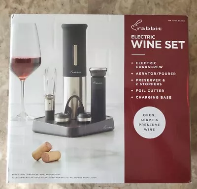 Rabbit Electric Wine Opener - New 8 Piece Set: Charging Base Aerator Stoppers  • $19