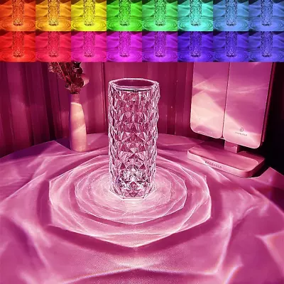 Professional Title:  RGB Crystal Table Lamp With Rose Diamond Design Color Chan • $23.99