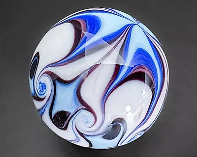 Dinah Hulet 1.15  2001 White Blue Flower Handblown Contemporary Art Glass Marble • $270