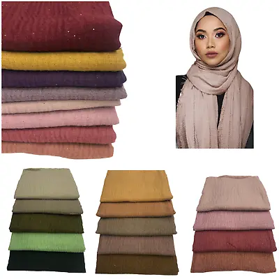 New Womens Glitter Crinkle Rubble Shiny Long Big Maxi Scarf Scarves Hijab Muslim • £3.99