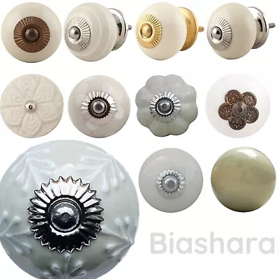 £2.50 • Buy Cream Off White DOOR KNOBS Vintage CERAMIC Cupboard Handles Drawer Shabby Chic 