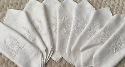 Set Of 9 Stunning Large Vintage Cotton Damask Napkins Monogram White • $59.99