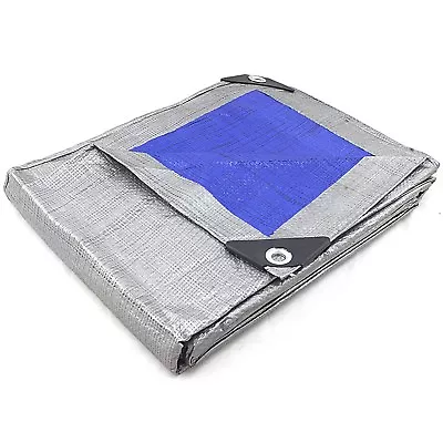 REVERSIBLE MULTI PURPOSE WEATHER RESISTANT POLY TARP Heavy Duty Reinforced Blue • $13.95