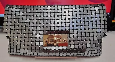 BNWT DECORIS Ladies Metallic Silver Chain Mail Clutch Bag CG E19   • £8.99