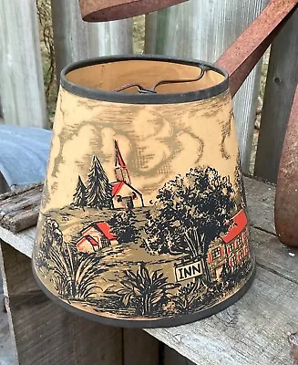 Vintage CLIP ON LAMP SHADE Printed Parchment Cone Shape CABIN COUNTRY 1950’s • $24.69
