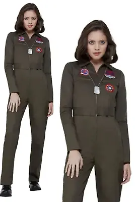 Top Gun Aviator Costume Ladies Adults Sexy 80s Pilot Uniform Fancy Dress Outfit • $125.28