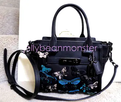 COACH 37912 SWAGGER 21 BUTTERFLY APPLIQUE LEATHER SATCHEL CARRYALL BAG Black NEW • $289.99