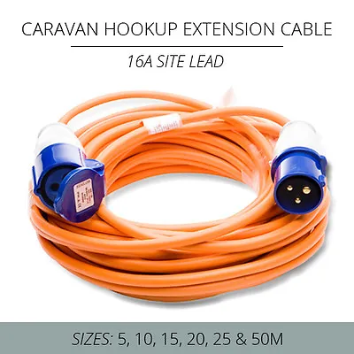 Orange Caravan Hook Up Cable 5m - 25m 240v 16a Extension Lead Electric Cable • £39.50