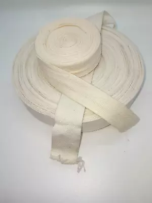 COTTON HERRINGBONE APRON TAPE Cream (Off White ) • £3.19