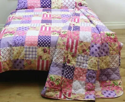£49.99 • Buy King Size Patchwork Berry Polkadots Quilted Bedspread Set Pillowshams 