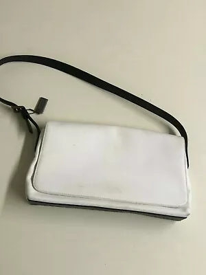 Coach Microfiber White Canvas Black Slim Leather Flap Shoulder Handbag -b1j-7413 • $34.95