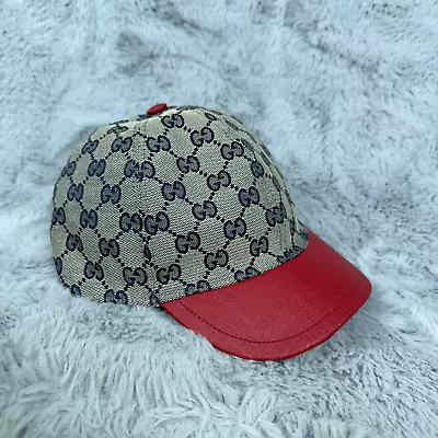 Gucci Hat Child 54 Red Brim Baseball Cap Interlocking GG Logo Canvas • £191.92